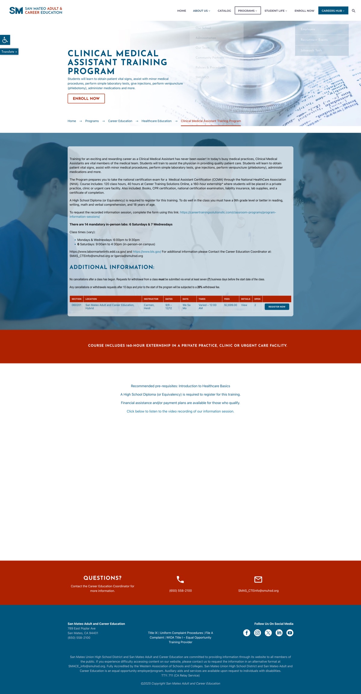 The same class embedded on the school&rsquo;s branded website via ASAP integration
