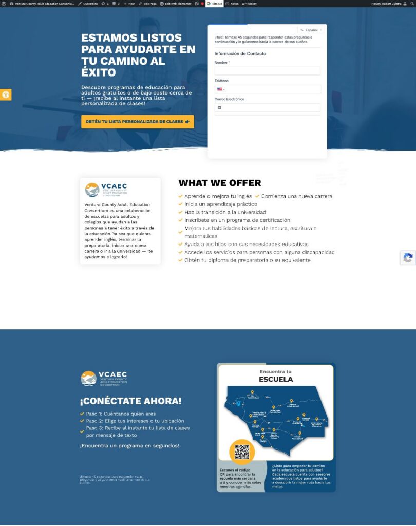 VCAEC bilingual Spanish-language campaign landing page